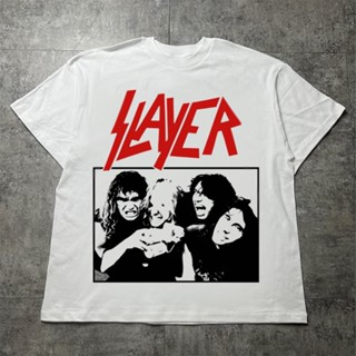 เสื้อยืดผ้าฝ้ายพิมพ์ลายเสื้อยืด พิมพ์ลายวง Slayer Dave Lombardo Jeff Hanneman Tom Araya Kerry King 2018 สีขาว สําหรับผู้