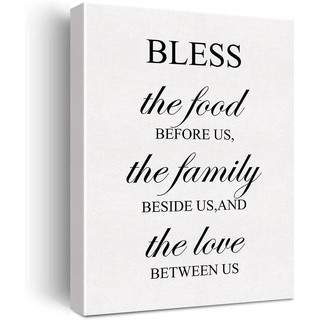 ภาพวาดผ้าใบ พิมพ์ลาย Bless the Food First Us สําหรับตกแต่งผนังบ้าน ห้องครัว