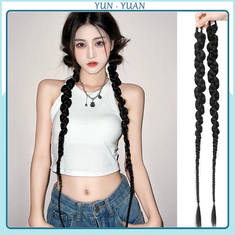 [Yunyuan] วิกผมถักเปีย แฟชั่นเกาหลี สําหรับผู้หญิง เด็กผู้หญิง หางม้าคู่ ชกมวย ถักเปีย เครื่องประดับ