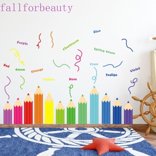 Fallforbeauty สติกเกอร์ดินสอสี กันน้ํา ลายการ์ตูนภาษาอังกฤษ สีรุ้ง มีกาวในตัว สําหรับตกแต่งเนอสเซอรี่