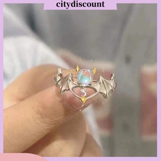 &lt;citydiscount&gt; แหวนคู่รัก มุมและปีศาจ เปิด ดวงจันทร์ หิน ปรับได้ กลวง ออก ตกแต่งนิ้ว สเตนเลส สีตัดกัน ผู้หญิง แหวนนิ้ว เครื่องประดับ