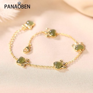 Panaoben ♥ เครื่องประดับ สร้อยข้อมือ กําไลข้อมือ จี้อุ้งเท้าแมวน่ารัก สีเขียวธรรมชาติ แบบสร้างสรรค์ สําหรับผู้หญิง