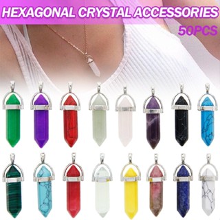 50PCS Gemstone Bullet Meditation Healing Pointed Chakra Crystal Stone Pendants