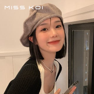 Misskoi [พร้อมส่ง] หมวกเบเร่ต์ ผ้าถัก ขนาดใหญ่ สีเทา เข้ากับทุกการแต่งกาย สไตล์ญี่ปุ่น แฟชั่นฤดูใบไม้ร่วง และฤดูหนาว สําหรับผู้หญิง