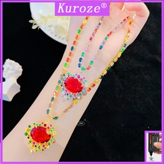 Kuroze สร้อยคอโซ่ ทอง 18K จี้คริสตัล รูปหัวใจ ประดับเพชร สีแดง หรูหรา