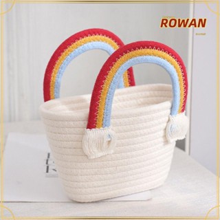 Rowans ตะกร้าผ้าฝ้ายถัก แฮนด์เมด สําหรับใส่เหรียญ กุญแจ ปิกนิก