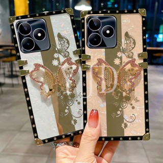 Yjd เคสโทรศัพท์มือถือ ขอบตรง กันกระแทก ลายผีเสื้อ ประดับเพชร สําหรับ Realme C53 C55