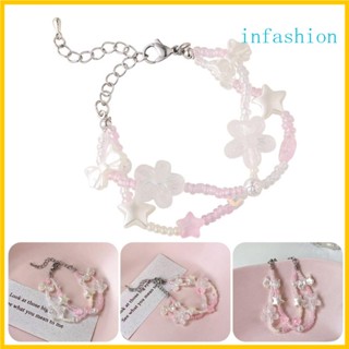 Inf สายรัดข้อมือลูกปัดอะคริลิค สองชั้น ลายดอกไม้ ดาว หรูหรา สําหรับงานปาร์ตี้