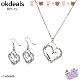 OKDEALS ชุดเครื่องประดับ สร้อยคอ ต่างหู ประดับเพชร สไตล์คลาสสิก สําหรับผู้หญิง