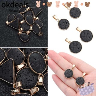 OKDEALS จี้หินลาวา สีดํา รูปหยดน้ํา ทรงวงรี ลายหินภูเขาไฟ