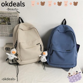 Okdeals กระเป๋าเป้สะพายหลัง กันน้ํา ความจุขนาดใหญ่ สีพื้น เรียบง่าย สําหรับวัยรุ่น นักเรียน