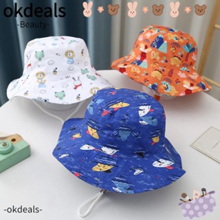 OKDEALS หมวกปีกกว้าง ป้องกันรังสียูวี พิมพ์ลายการ์ตูน สําหรับเด็กผู้ชาย และเด็กผู้หญิง อายุ 2-4 ปี