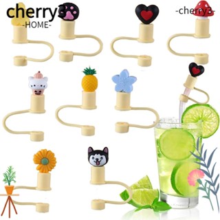 Cherry3 จุกปิดหลอดดูดน้ํา ซิลิโคน ลายการ์ตูน กันฝุ่น ใช้ซ้ําได้ 6-8 มม.