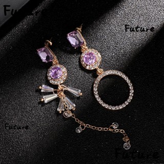 FUTURE Women Classic Purple Crystal Long Asymmetrical  Jewelry Dangle Earrings