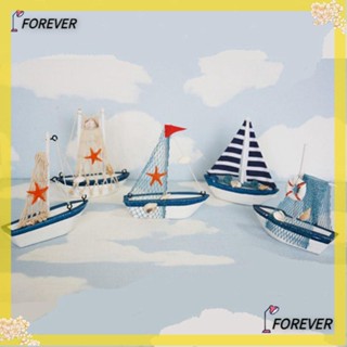 Forever โมเดลเรือไม้สีฟ้าสไตล์เมดิเตอร์เรเนียนสําหรับประดับตกแต่งบ้าน