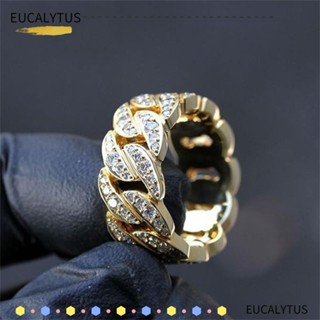 EUTUS สร้อยข้อมือ แหวนแต่งงาน ฝังพลอยเทียม กว้าง 10 มม. สีทอง หรูหรา