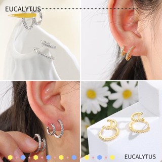 Eutus ต่างหูสองชั้น สีเงิน เครื่องประดับ ของขวัญสําหรับผู้หญิง ผู้ชาย นักปีนเขา