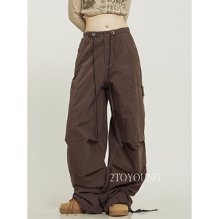 2TOYOUNG  กางเกงขายาว คาร์โก้ กางเกง เชือกอเมริกันคลาสิค Cargo pants 2023 NEW 072640 สวยงาม ทันสมัย Trendy สไตล์เกาหลี A20M03Y 36Z230909