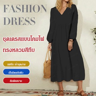 【pre】ชุดเดรสแขนโคมไฟ ผ้าฝ้าย และผ้าลินิน ทรงหลวม แฟชั่นฤดูร้อน สําหรับผู้หญิง