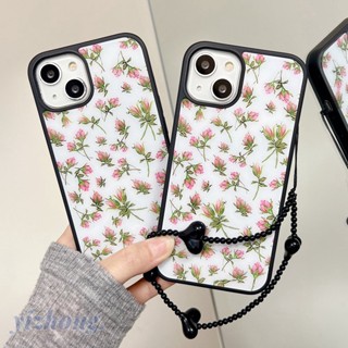 เคสโทรศัพท์มือถือแบบนิ่ม TPU กันกระแทก กันรอย กันฝุ่น ลายดอกไม้ ดอกกุหลาบ พร้อมสายโซ่คล้อง สําหรับ iPhone 11 14 13 Pro Max 12