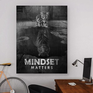 โปสเตอร์ภาพวาดผ้าใบ ลายเสือ Mindset Success Hunters สําหรับตกแต่งผนังบ้าน ออฟฟิศ ห้องนั่งเล่น 0711