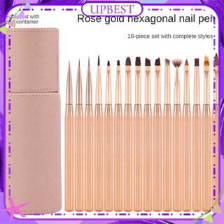 ♕ Nail Art Functional Pen Full Set 1pc Rose Gold Hexagonal Pole Pulling Line Drawing Flower Round Head Phototherapy Brush Manicure Tool For Nail Shop UPBEST