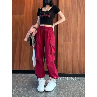 2TOYOUNG  กางเกงขายาว คาร์โก้ กางเกง เชือกอเมริกันคลาสิค Cargo pants 2023 NEW 072817 คุณภาพสูง Unique Stylish ทันสมัย A93L06WX 36Z230909