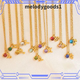 Melodygoods1 สร้อยคอสเตนเลส จี้ราศี 12 กลุ่มดาว 42+8 ซม. หลากสี เครื่องประดับ สําหรับผู้หญิง