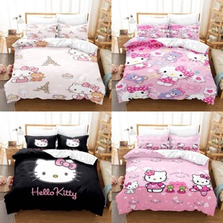 Fash Hello Kitty 3in1 ชุดเครื่องนอน ผ้าปูที่นอน ผ้าห่ม ห้องนอน ล้างทําความสะอาดได้ สะดวกสบาย บ้าน ชุดป๊อป