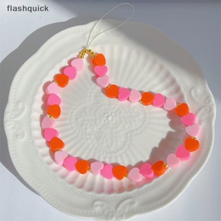 Flashquick สายคล้องโทรศัพท์มือถือเซรามิค รูปหัวใจ ไล่โทนสีชมพู น่ารัก