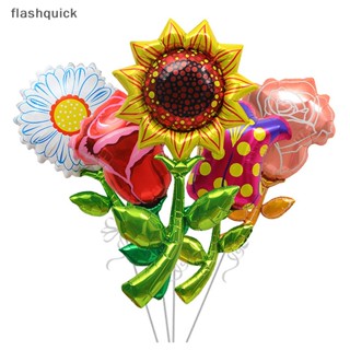 Flashquick ลูกโป่งฟอยล์อลูมิเนียม รูปดอกทานตะวัน ดอกกุหลาบ หลากสีสัน สําหรับตกแต่งบ้าน ปาร์ตี้วันเกิด วันหยุด เบบี้ชาวเวอร์