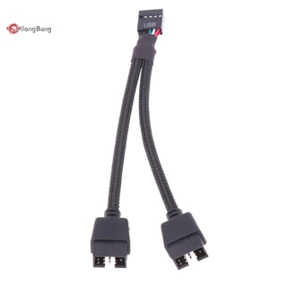 Abongbang สายเคเบิลต่อขยายเมนบอร์ดคอมพิวเตอร์ USB 9 Pin 1 Female เป็น 2 Male Y Splitter Audio HD 15 ซม. สําหรับ PC DIY 1 ชิ้น