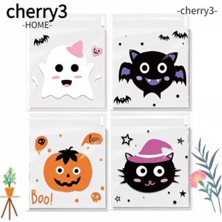 Cherry3 ถุงพลาสติกใส ลายฟักทอง ค้างคาว สําหรับใส่ขนมขบเคี้ยว ขนมขบเคี้ยว ฮาโลวีน 100 ชิ้น