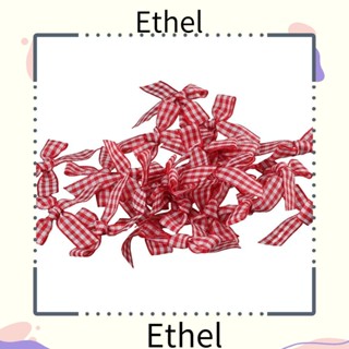 Ethel1 ริบบิ้นโบว์โพลีเอสเตอร์ ลายสก๊อต สีแดง และสีขาว 42 มม. x 39 มม. 50 ชิ้น