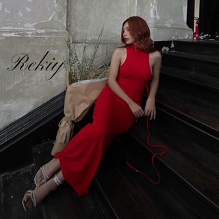Rekiy ใหม่ ชุดเดรสแม็กซี่ แขนกุด คอกลวง ทรงหางปลา สไตล์เรโทร สําหรับผู้หญิง 2023