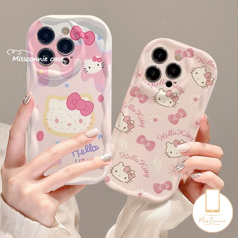 น่ารัก Hello Kitty คู่สําหรับ IPhone 11 16 15 XR 15 7Plus 13 11 14 12 15 Pro MAX X XS MAX 7 6S 6 8 Plus SE 2020 การ์ตูนแมว 3D หยักขอบโค้ง Tpu ปกอ่อน