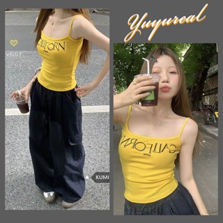 Hottrend ผ้าฝ้ายสีเหลืองผู้หญิงเสื้อแขนกุด SLIM FIT Solid Square COLLAR ผู้หญิง Crop Tops