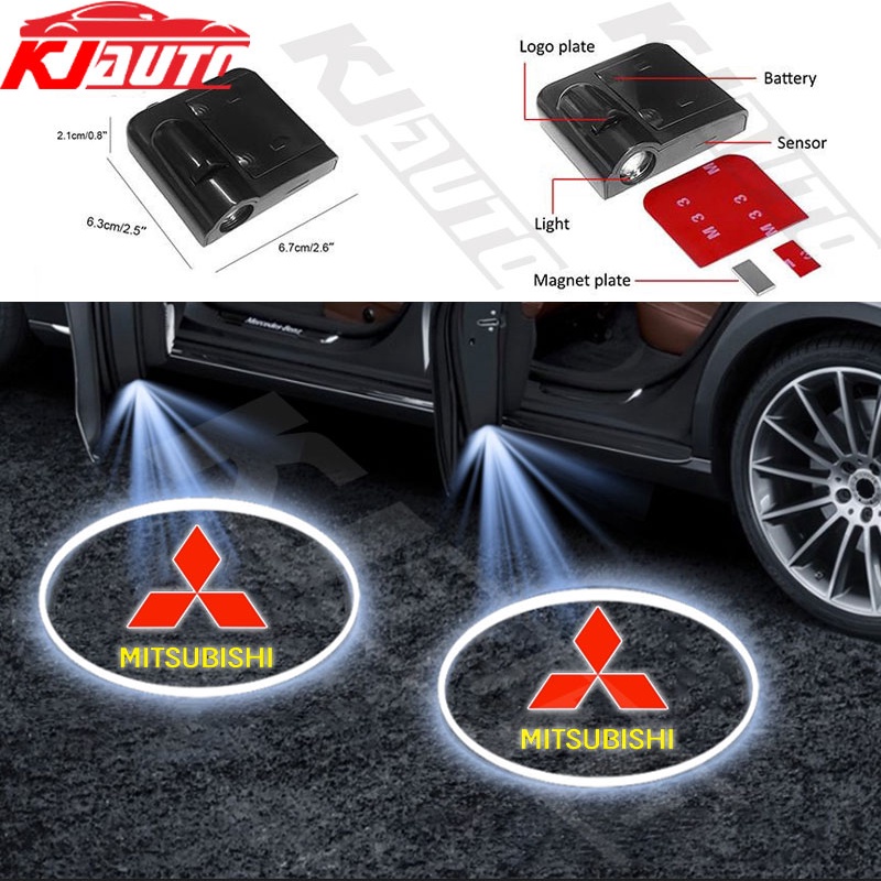 โคมไฟโปรเจคเตอร์ LED ไร้สาย ลายการ์ตูน Mitsubishi Mirage G4 Triton Xpander Lancer ASX Outlander Attrage Pajero Eclipse HD 3D สําหรับติดประตูรถยนต์ 2 ชิ้น ต่อชุด