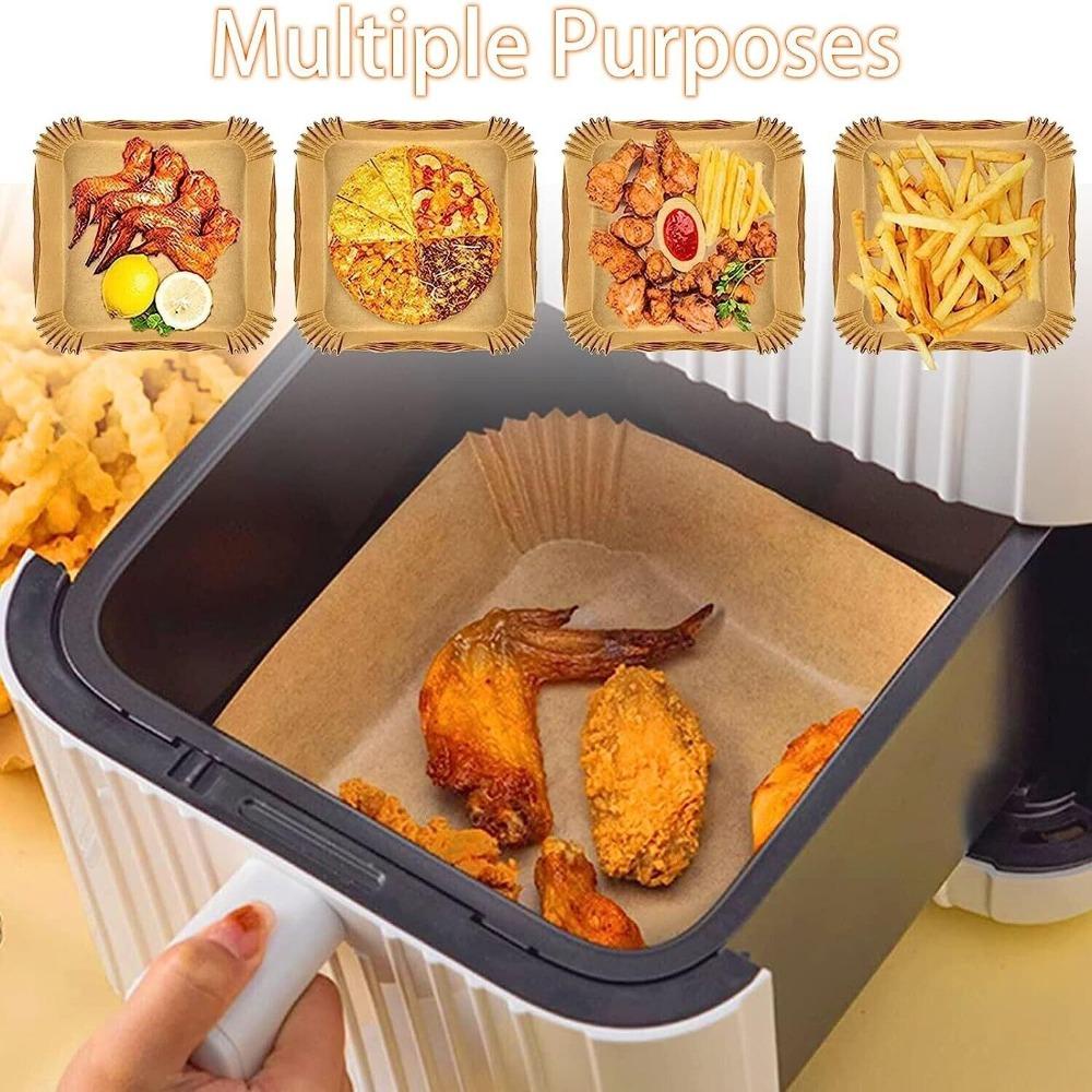 GOSSIP 50/100 ชิ้น Air Fryer Liners, Square Disposable Air Fryer กระดาษดูดซับน้ํามันอาหารเฉพาะ Non Stick Parchment กระดาษดูดซับน้ํามันคั่วเบเกอรี่ - รูปที่ 2