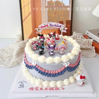 การ์ดตกแต่งเค้กวันเกิด ลาย Enoughome Sanrio Cinnamon Dog Kt Cat Melody น่ารัก สไตล์เรโทร สําหรับเด็กผู้หญิง