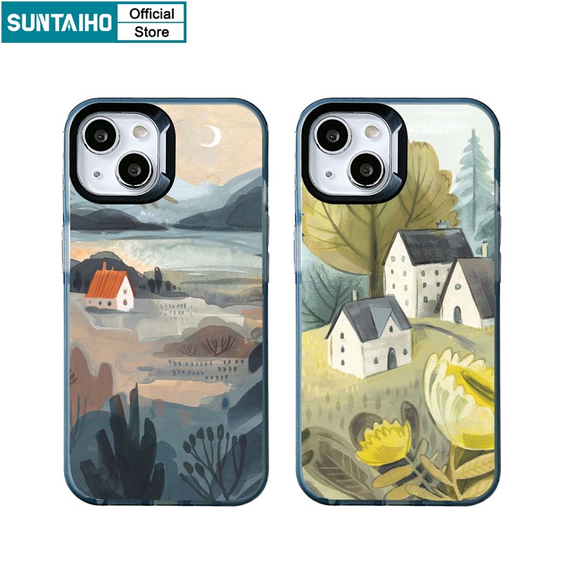 Suntaiho เคสโทรศัพท์มือถือ ซิลิโคนนิ่ม กันกระแทก ลายภาพวาดสีน้ํามัน รูปทิวทัศน์ สําหรับ Iphone 11 Pro Max XR 12 13 iphon 14 Pro Max ip 7 8 Plus X XS Max