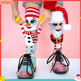 {bologna} ถุงเท้าตกแต่งคริสต์มาส 1 คู่ สําหรับบ้าน ซานต้า สโนว์แมน ถุงเท้าคริสต์มาส สะดุดตา