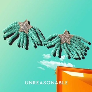 ต่างหูดาว ลูกปัด งานเย็บมือ สีเขียว น้ำหนักเบา สวยใส่สบาย Unreasonable Accessories UA0715-01