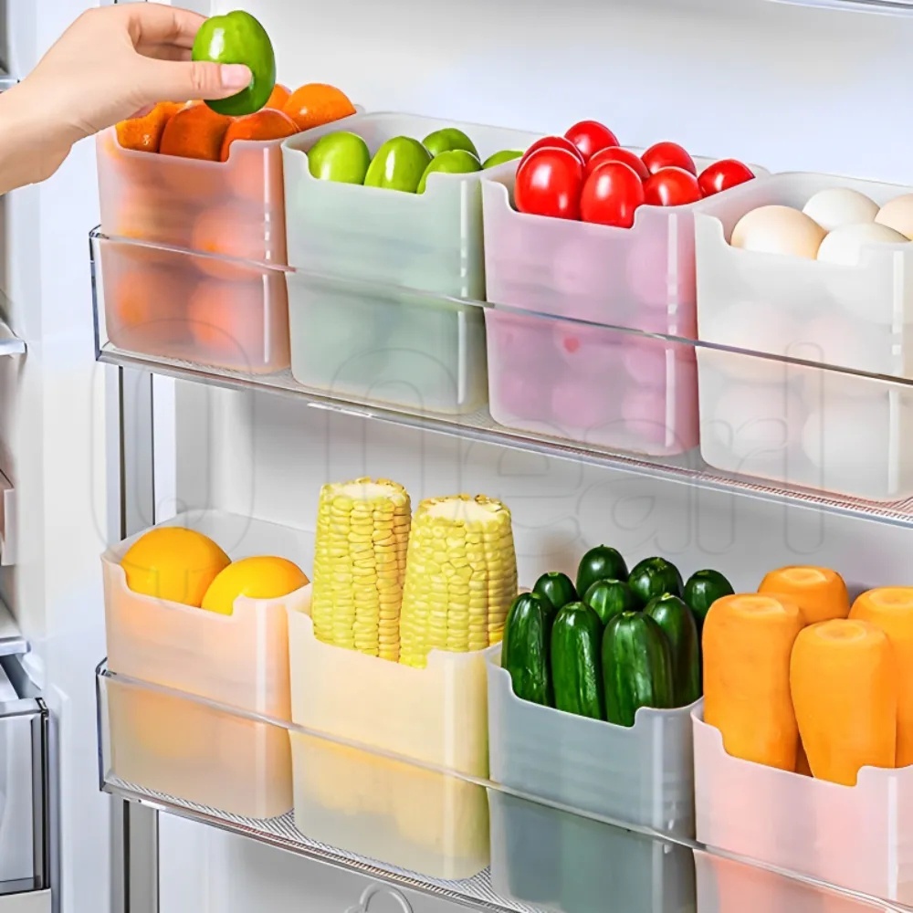 กล่องเก็บของด้านข้างตู้เย็น อเนกประสงค์ / ชั้นวางผัก ผลไม้ ขนาดเล็ก / ถังจัดระเบียบอาหาร เกรดอาหาร ประหยัดพื้นที่ PP / กล่องเก็บอาหารในตู้เย็น