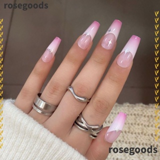 Rosegoods1 เล็บปลอม หัวเหลี่ยม ถอดออกได้ ยาวเต็มรูปแบบ สไตล์ฝรั่งเศส สําหรับผู้หญิง