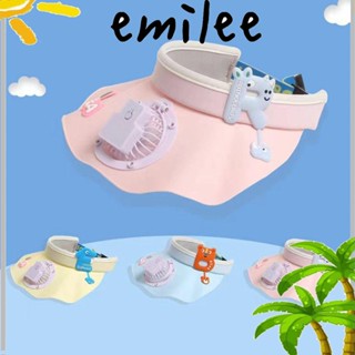 Emilee หมวกพัดลม USB UPF50+ ฤดูร้อน การ์ตูน หมวกเปล่า สําหรับเด็ก