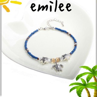 Emilee สร้อยข้อเท้า รูปเต่า ปลาดาว ประดับลูกปัด ปรับได้ ไม่ซีดจาง 2 ชิ้น