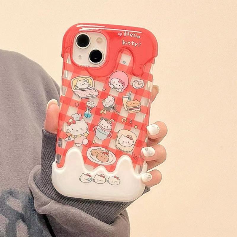 เคสโทรศัพท์มือถือ ซิลิโคนนิ่ม TPU ใส กันกระแทก ลายหมากรุก คิตตี้ ไอศกรีม เชฟ สําหรับ IPhone 15 11 14 13 12 Pro Max 7 8 Plus XR X XS Max SE2020