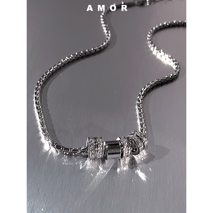 เหล็กไทเทเนียม สร้อยคอจี้เพชรแฟชั่นหญิงชาย