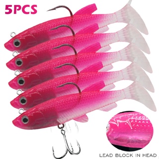 5pcs Soft Plastic Vibe Lures Poddy Mullet Flathead Jig Heads Barra Cod Fishing